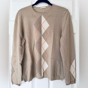 EUC | arter Club | 100% Cashmere Argyle Sweater | Camel Preppy Chic